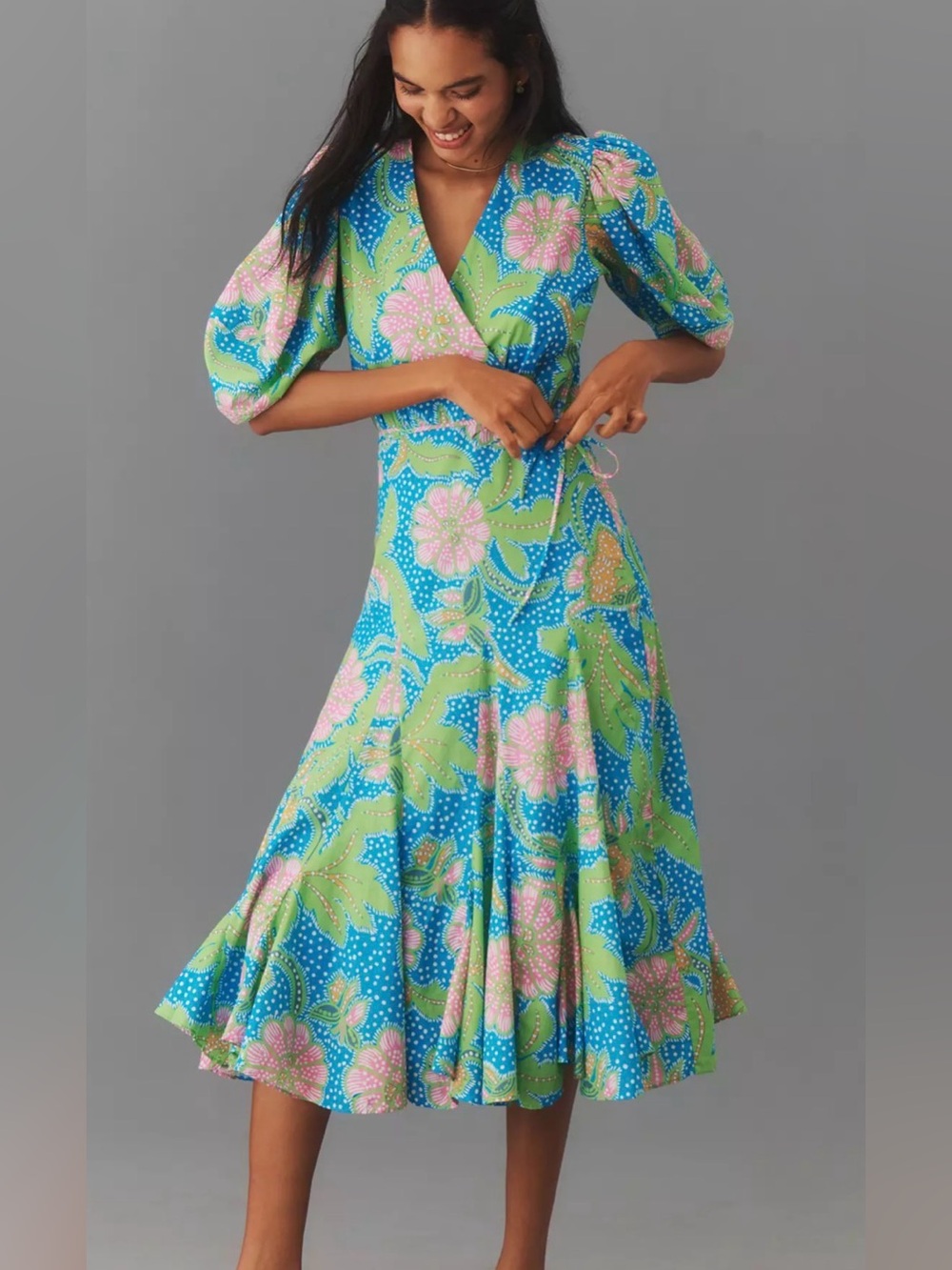 RHODE, large, 100% organic cotton, Fiona Wrap Midi Dress